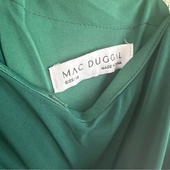 NWT Mac Duggal One Shoulder Puff Sleeve Faux Wrap Gown 10 Emerald Green Dress - Picture 9 of 11